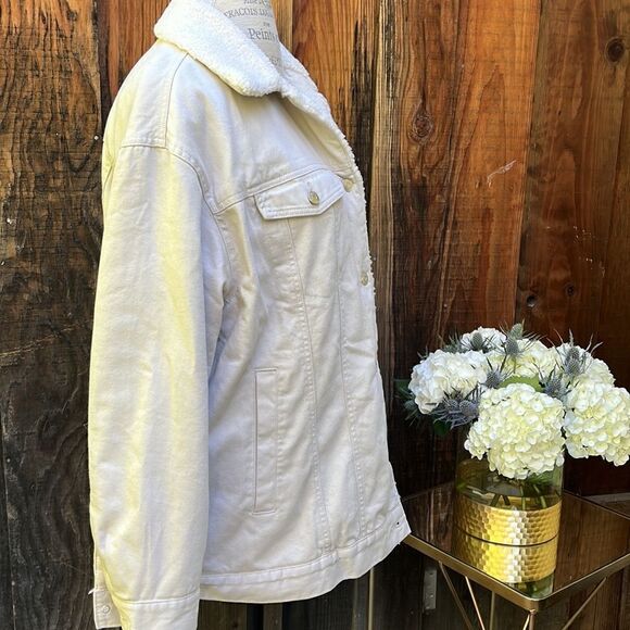 H & M, CREAM FLEECE LINED UNISEX JACKET, Size L - Picture 4 of 7